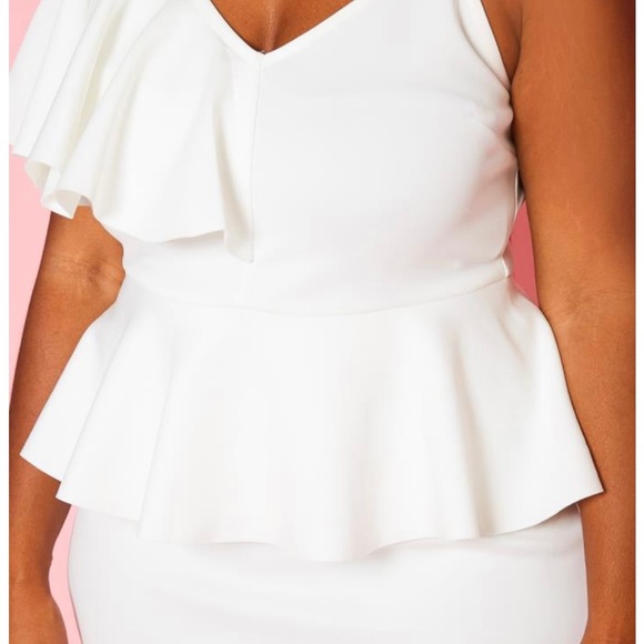 Ruffle Hem One Sleeve Mid Dress - Picture 6 of 6